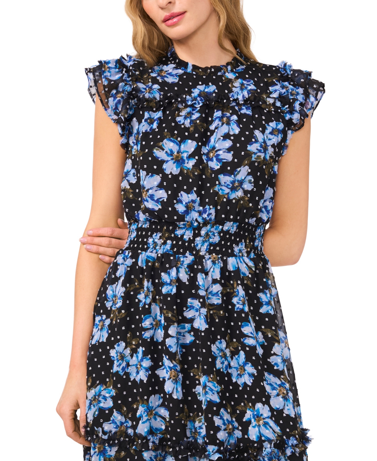 Shop Cece Women's Smocked-waist Flutter-sleeve Midi Dress In Serene Blue