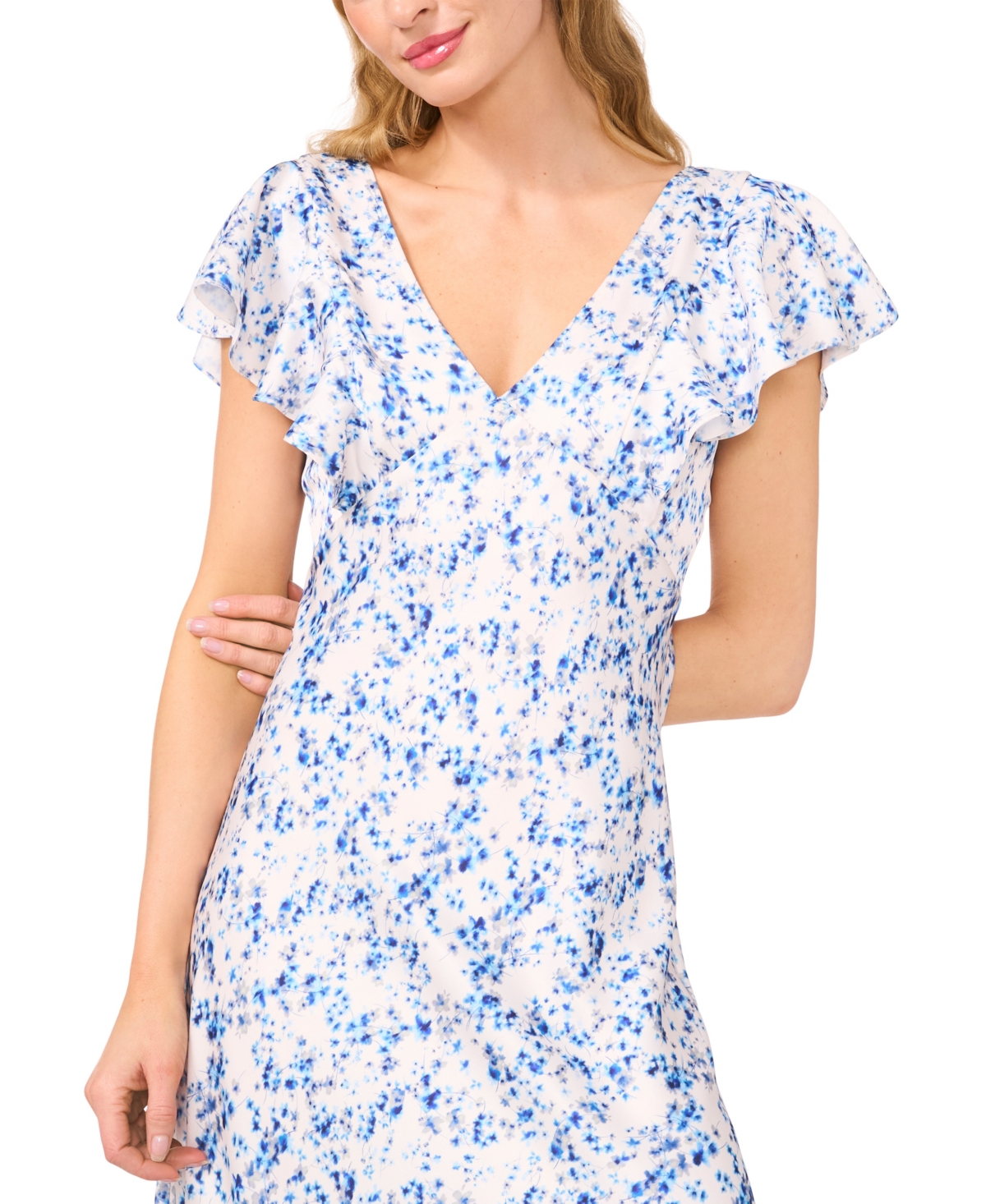 CeCe Women's Printed Short-Sleeve V-Neck Maxi Dress