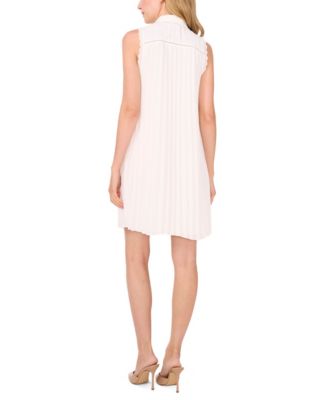 Women's Sleeveless Scalloped Pleated Button-Down Dress