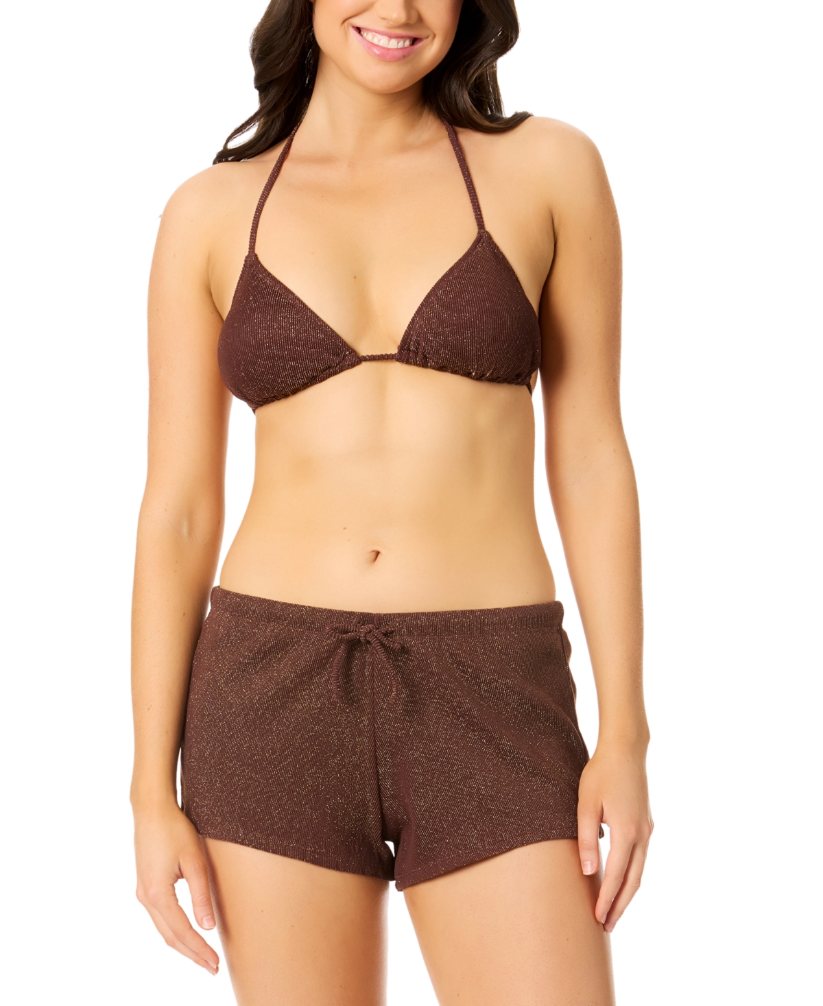 Salt + Cove Salt Cove Juniors Metallic Triangle Bikini Top Bottoms Exclusively At Macys In Chocolate Chip