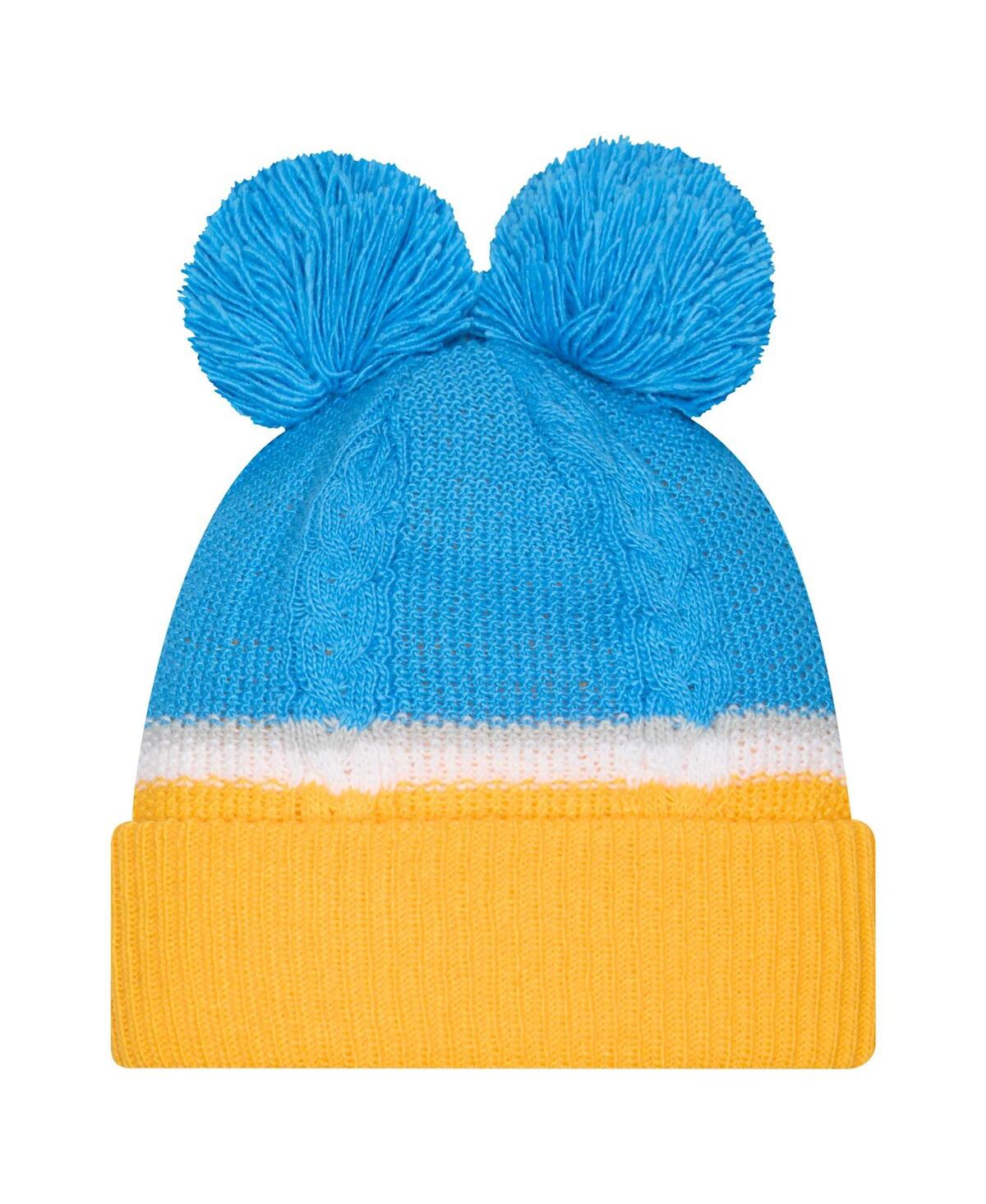 New Era Women's Powder Blue Los Angeles Chargers Double Bubble Cuffed Knit Hat With Poms In Powder Blue