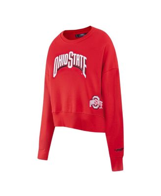 Women's Scarlet Ohio State Buckeyes Sequin Boxy Cropped Pullover Sweatshirt