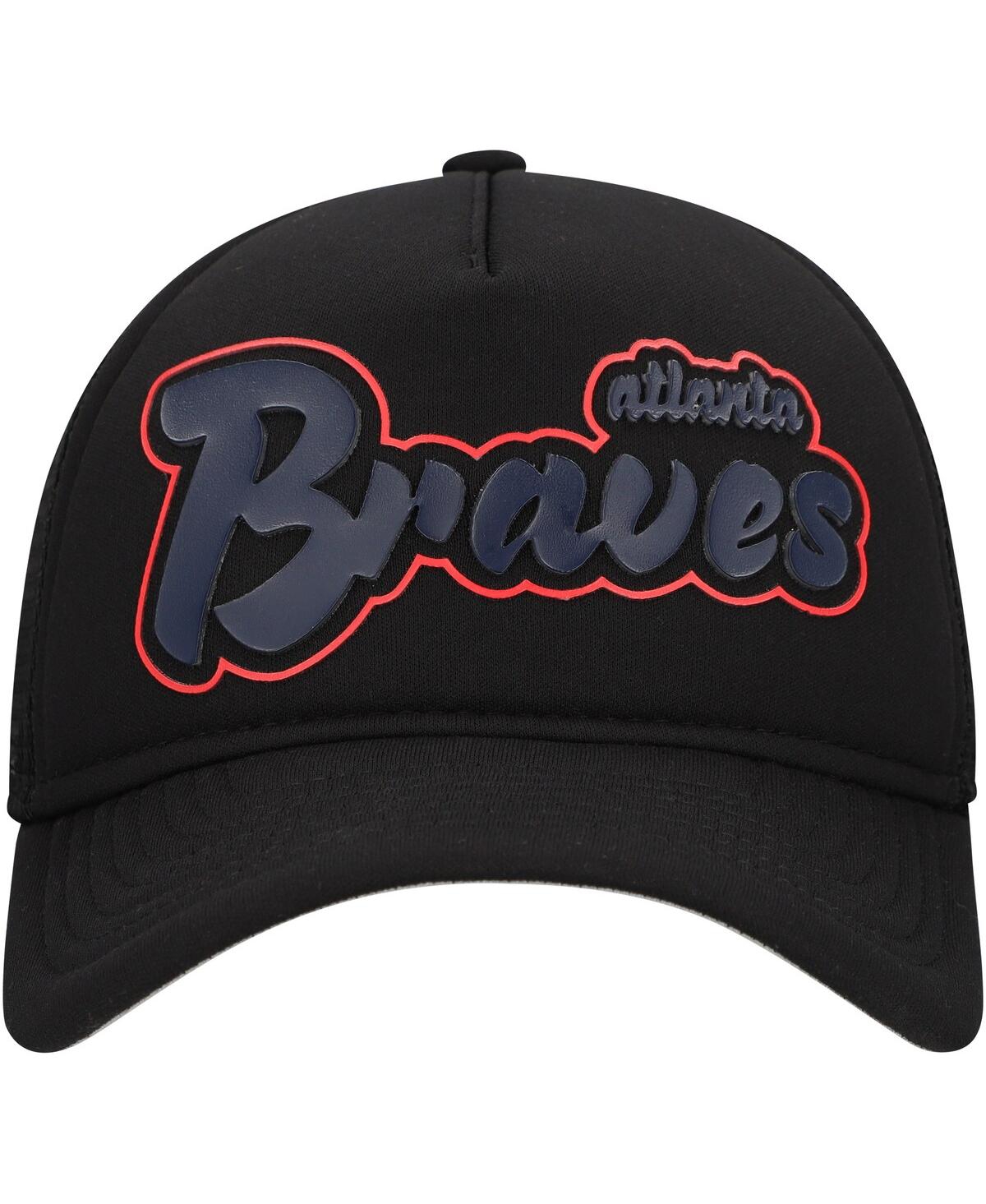 New Era Men's Black Atlanta Braves Retro Bold A-frame Trucker 9forty Adjustable Hat In Black