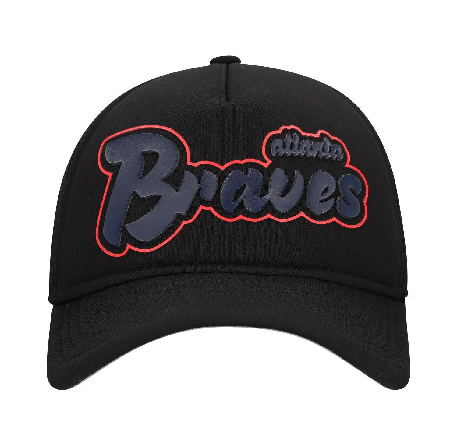 Men's Black Atlanta Braves Retro Bold A-Frame Trucker 9FORTY Adjustable Hat