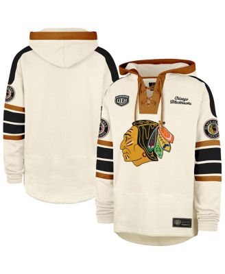 '47 Brand - Men's Cream Chicago Blackhawks Blue Line Heritage Lacer Pullover Hoodie