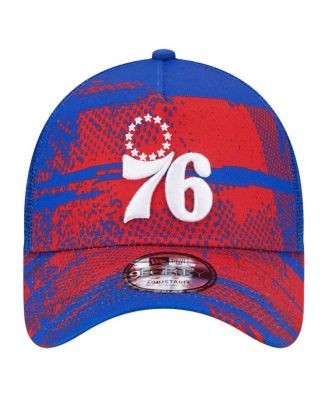 Men's Royal/Red Philadelphia 76ers Tip Off A-Frame Trucker 9FORTY Adjustable Hat