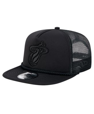 New Era - Men's Black Miami Heat Tone Foam Meshback Golfer Snapback Hat