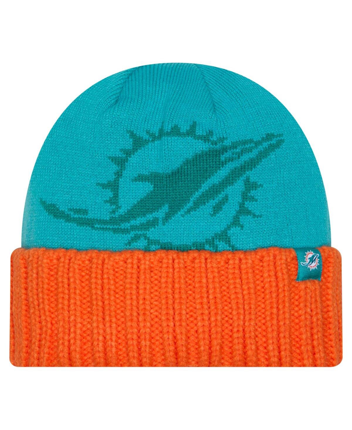 New Era Men's Aqua Miami Dolphins Oversize Cuffed Knit Hat In Aqua