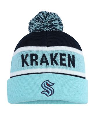 Starter - Men's Light Blue/Deep Sea Blue Seattle Kraken Cuffed Knit Hat with Pom