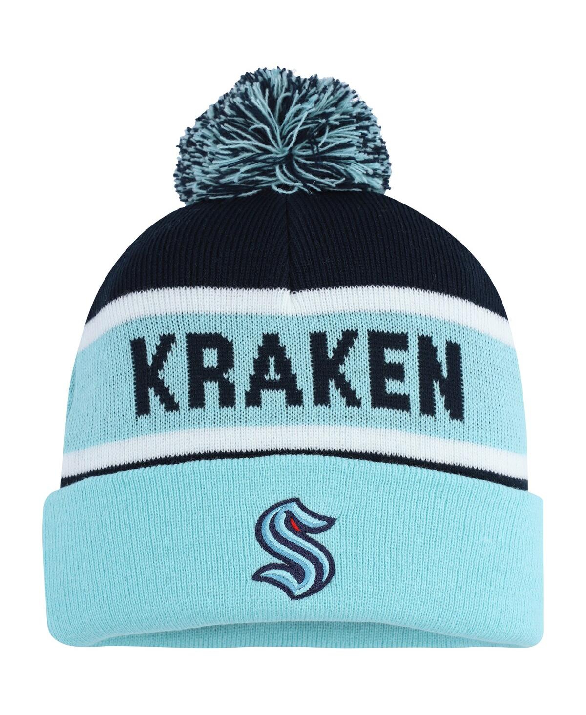 Men's Light Blue/Deep Sea Blue Seattle Kraken Cuffed Knit Hat with Pom - Light Blue