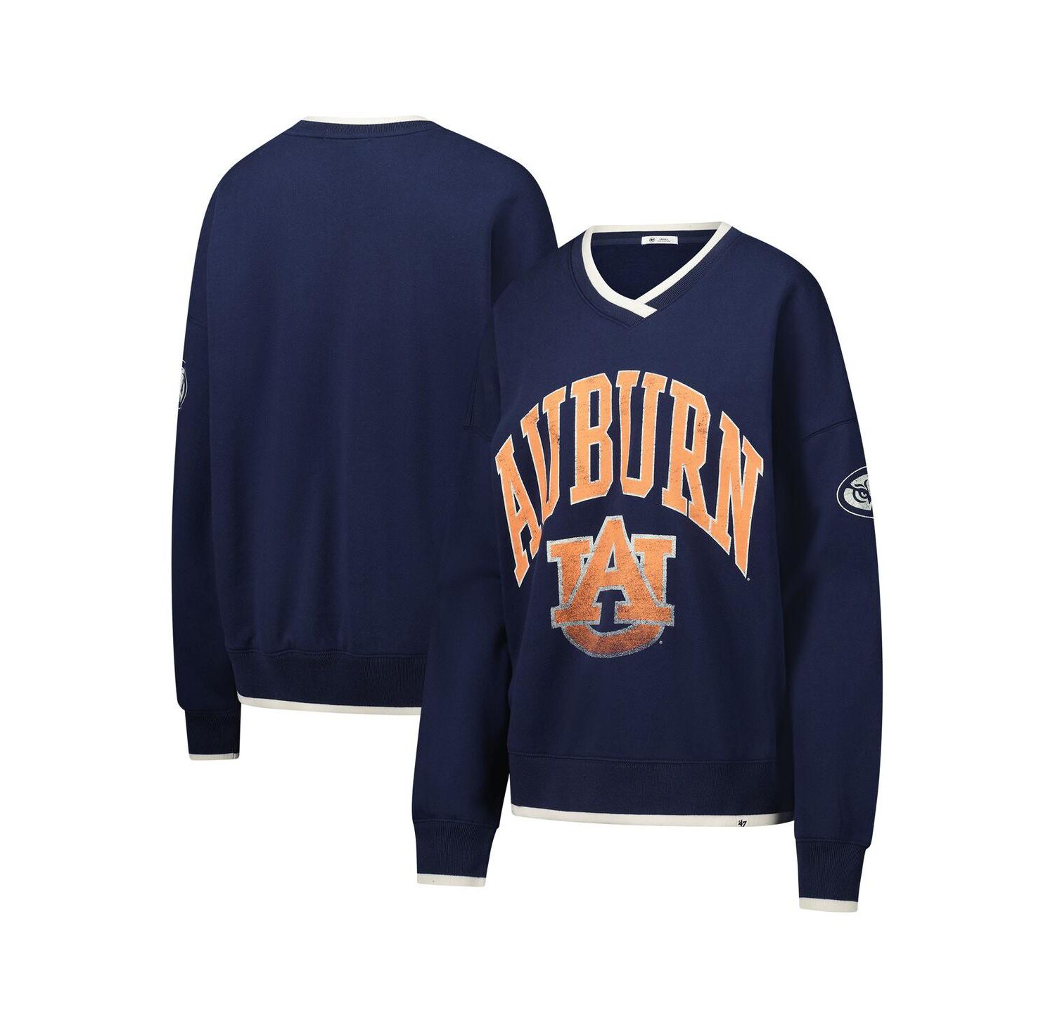 Women's Navy Auburn Tigers Clubhouse Daze Eighties V-Neck Pullover Sweatshirt