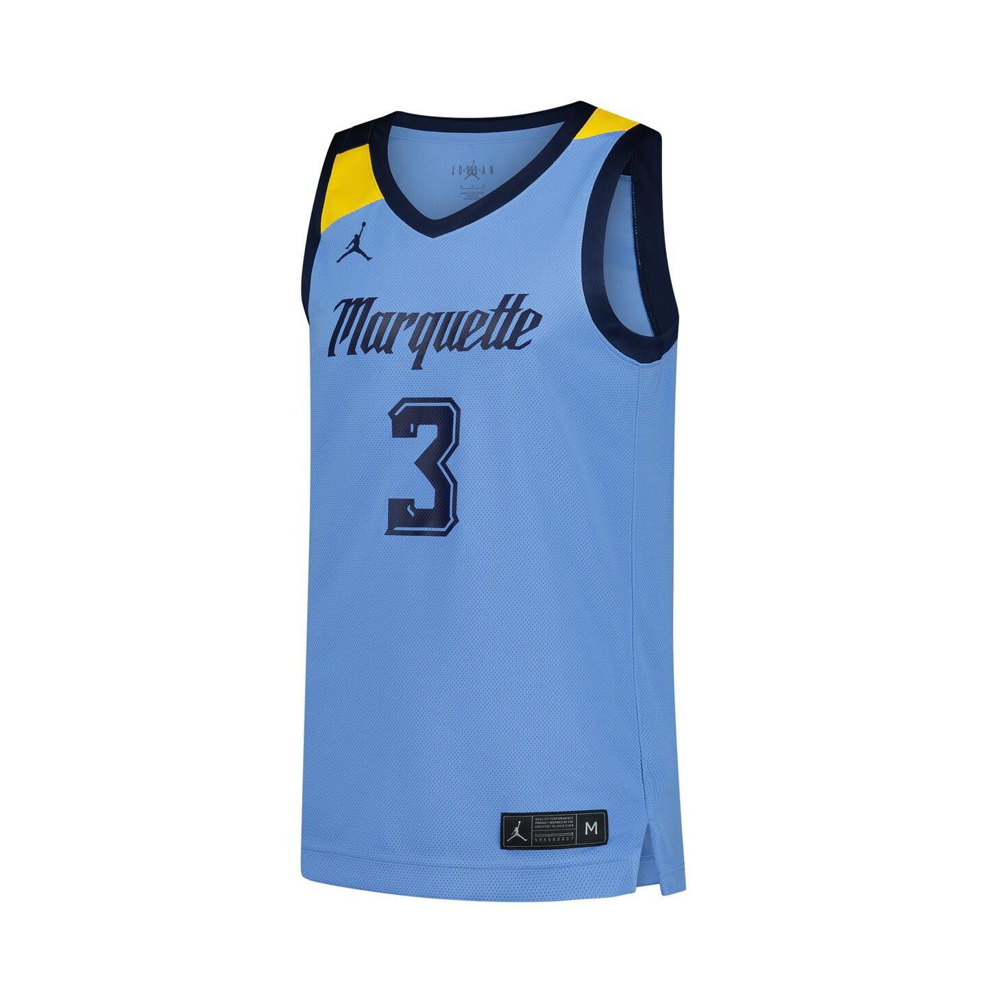 Мужской топ Jordan 3 Blue Marquette Golden Eagles Replica Basketball Jersey — фото 3