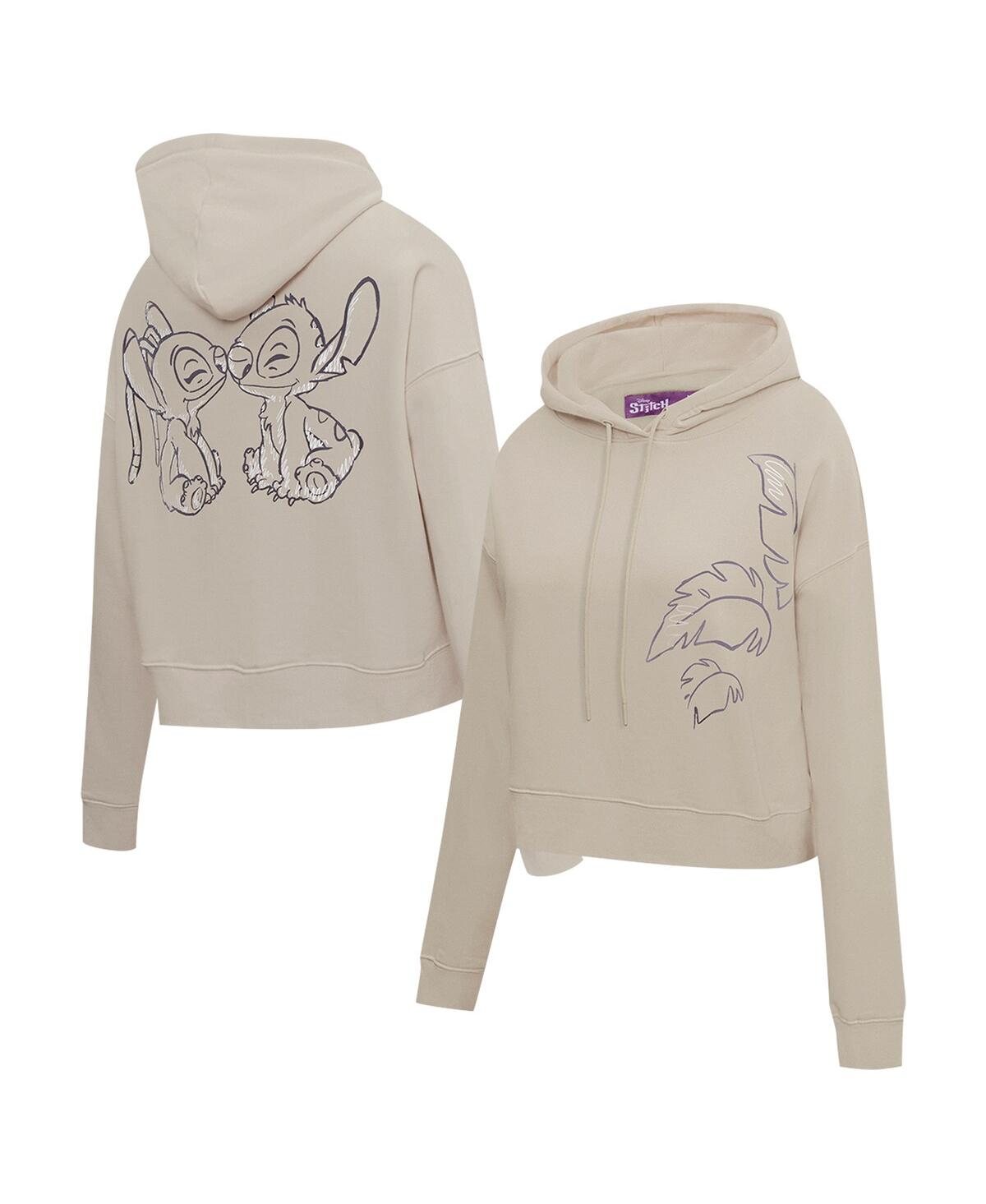 Women's Tan Lilo and Stitch Nose Kiss Cropped Pullover Hoodie - Tan