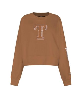 Women's Brown Texas Rangers Paint The City Pullover Cropped Sweatshirt