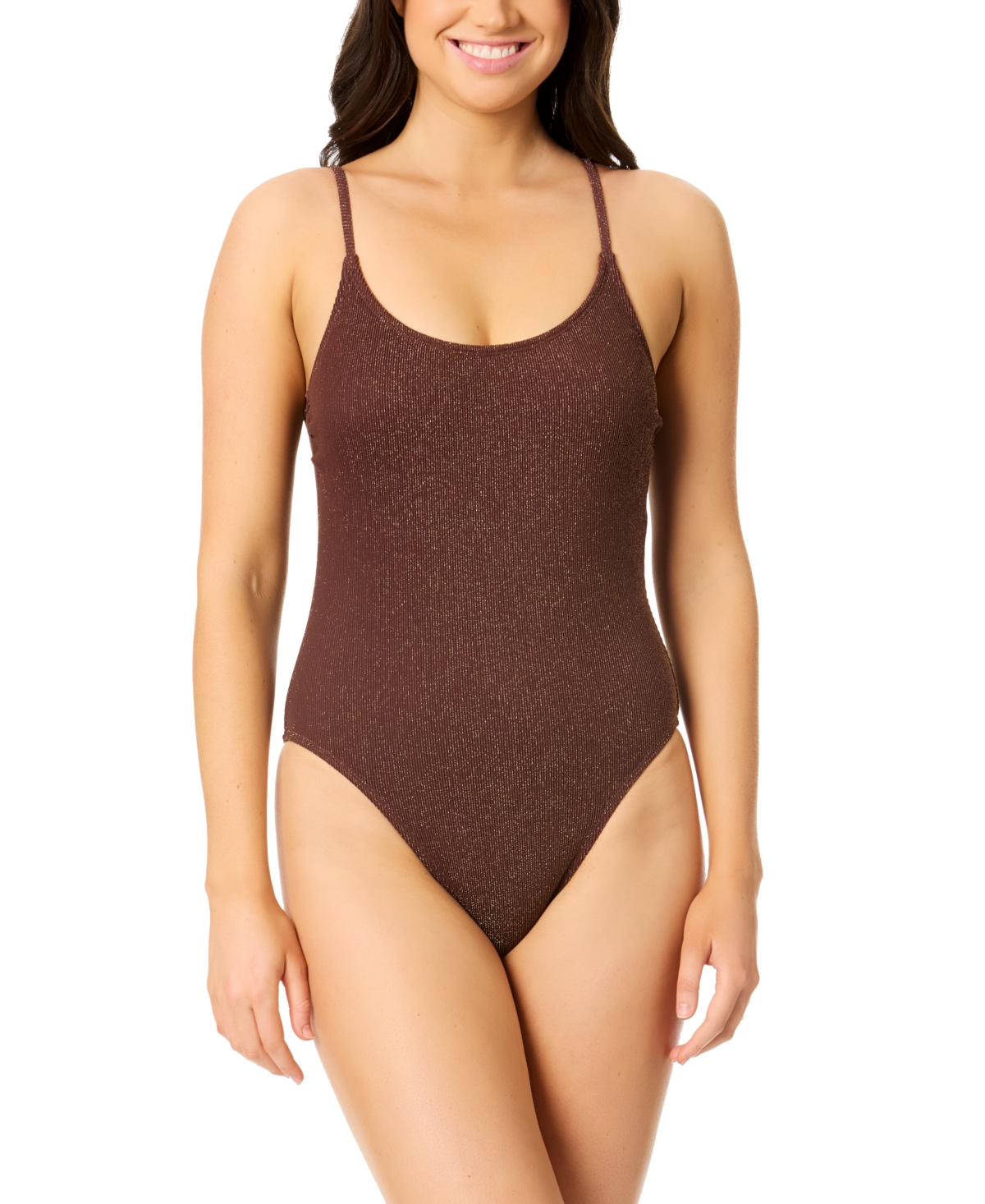 Juniors' Metallic One-Piece Swimsuit, Exclusively at Macy's - Chocolate Chip