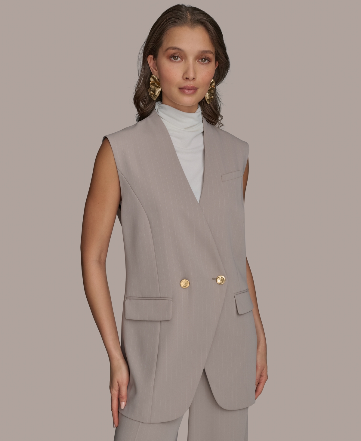 Donna Karan Women's Pinstripe Vest, Regular & Petite Sizes In Cobblestone,cream