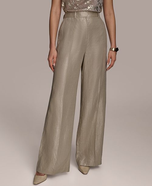 alfani Donna Karan New York Women's Metallic Linen Wide-Leg Pants Women's Fashion Shoes & Accessories