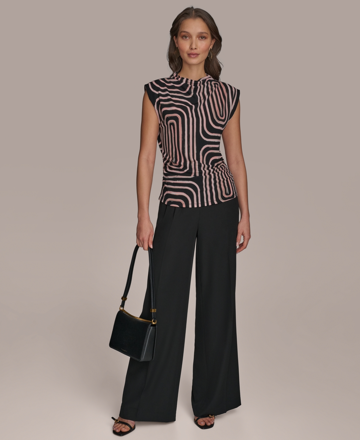Shop Donna Karan Women's Printed High-neck Blouse In Black,aprct Multi