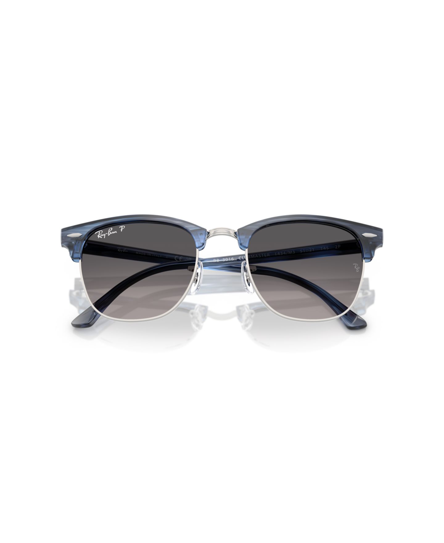Солнцезащитные очки Ray-Ban Unisex Clubmaster Polarized Sunglasses, RB3016, цвет: Полосатый синий серебряный — фото 2
