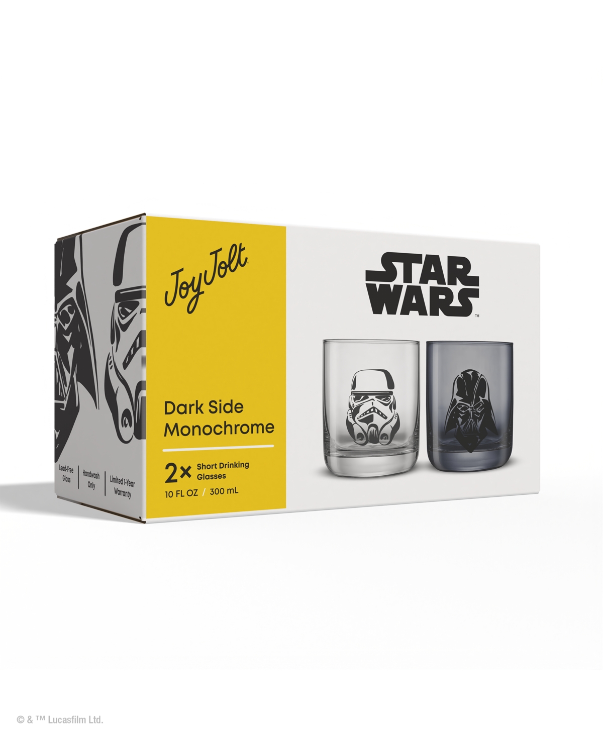 JOYJOLT STAR WARS DARK SIDE MONOCHROME SHORT DRINKING GLASSES, SET OF 2 