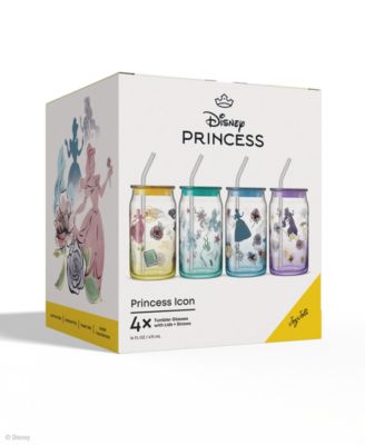 Disney Princess Icon Tumbler Glasses with Lids, Set of 4
