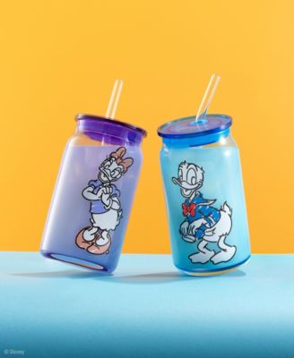 Disney Mickey Mouse Friends Color Sketch Tumbler Glasses with Lids, Set of 4