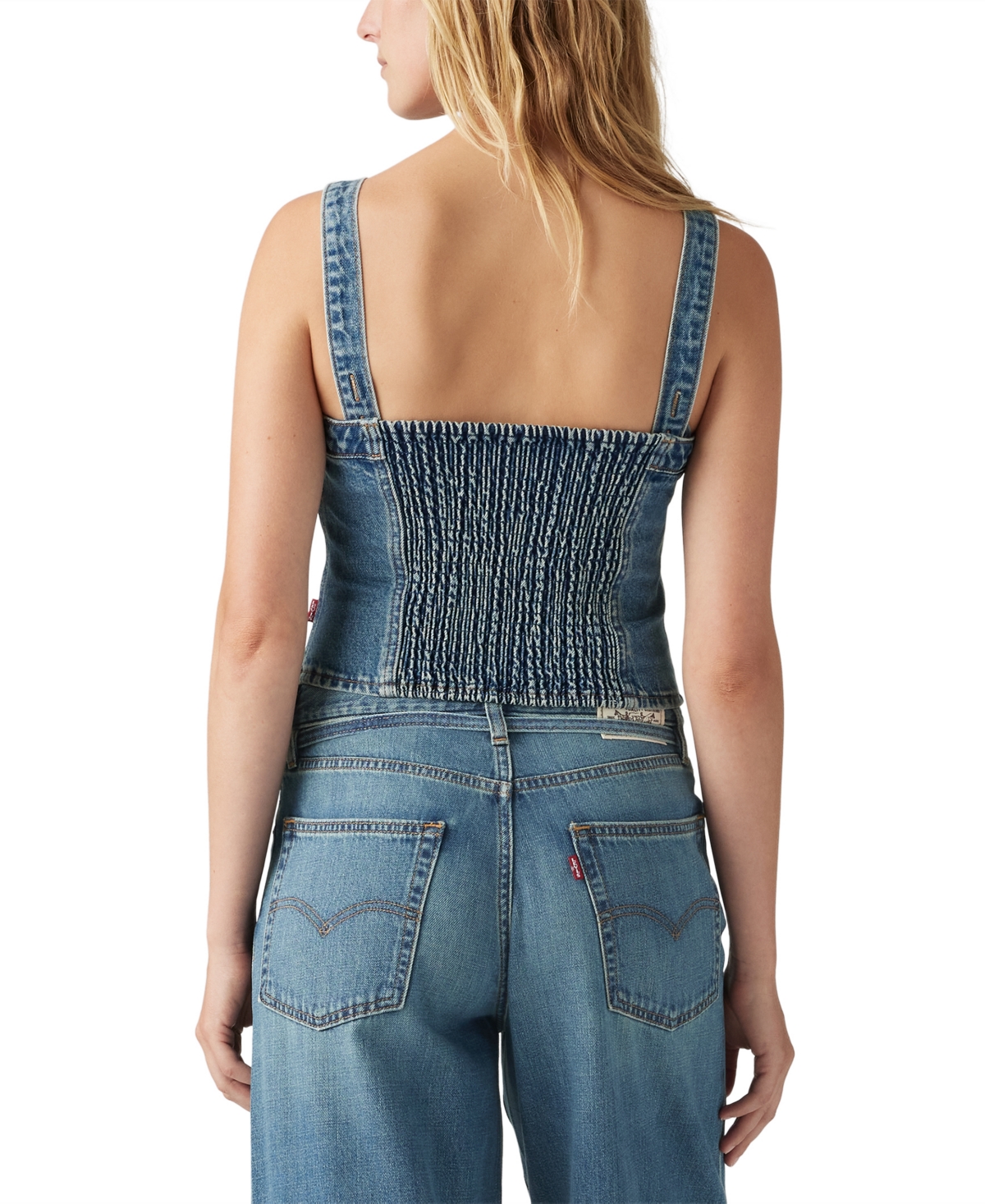 Macy's Levi's Premium Women's Sculpted Cotton Smock-back Bustier Top In Verified Vintage Bustier