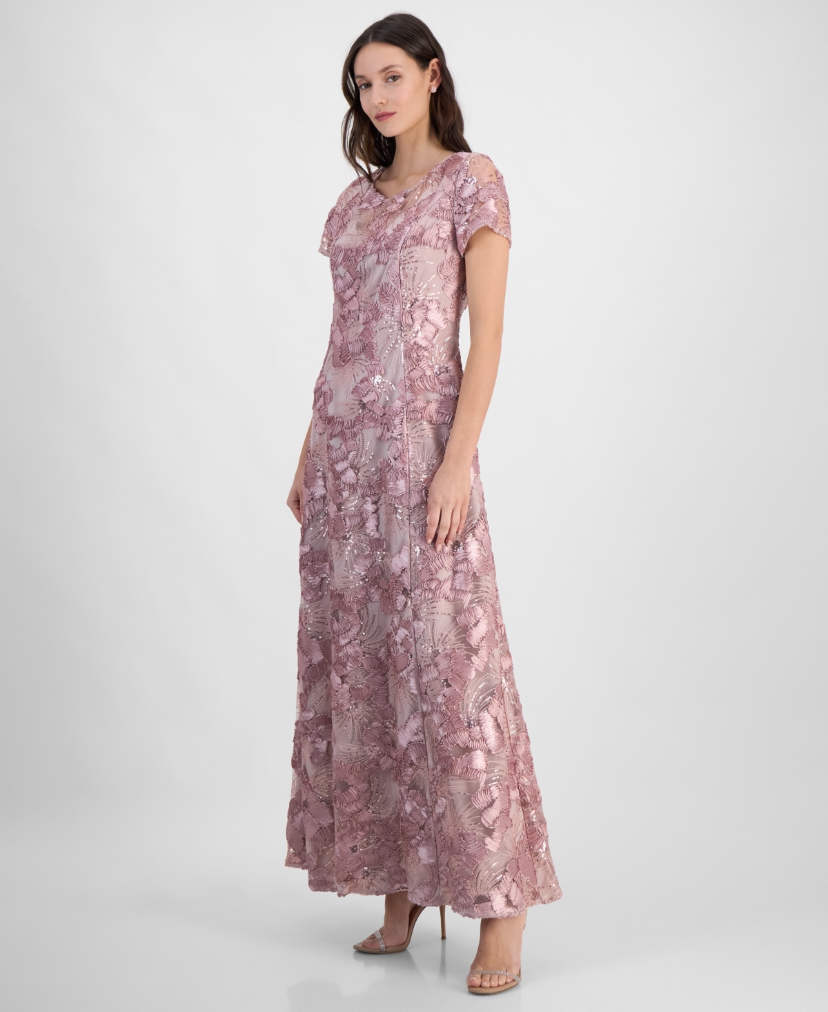 Shop Alex Evenings Women's Soutache Sequined Evening Gown In Rose