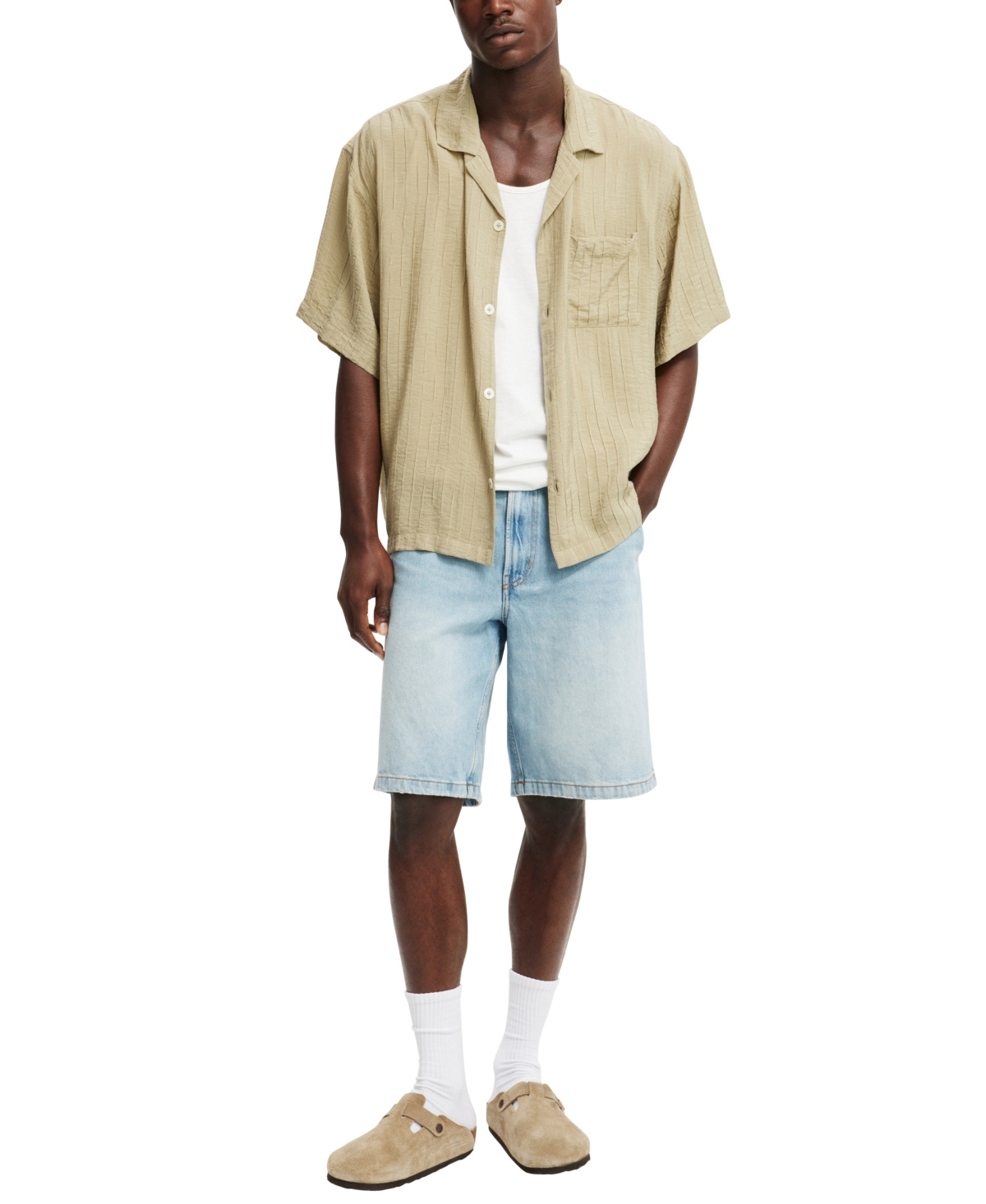 Shop Cotton On Men's Box Fit Short Sleeve Shirt In Fatigue Dobby