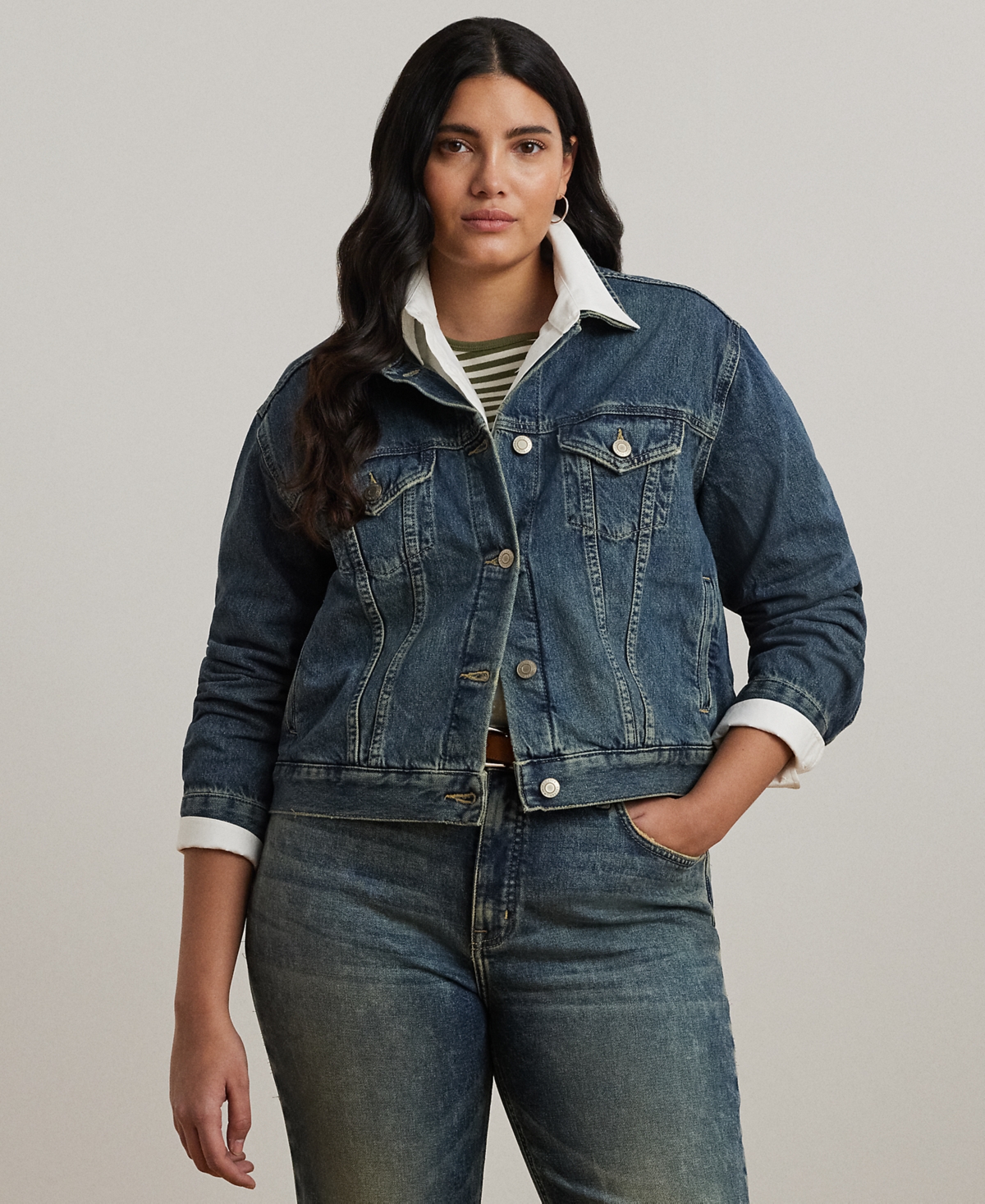Shop Ralph Lauren Plus Size Denim Trucker Jacket In Haze Wash