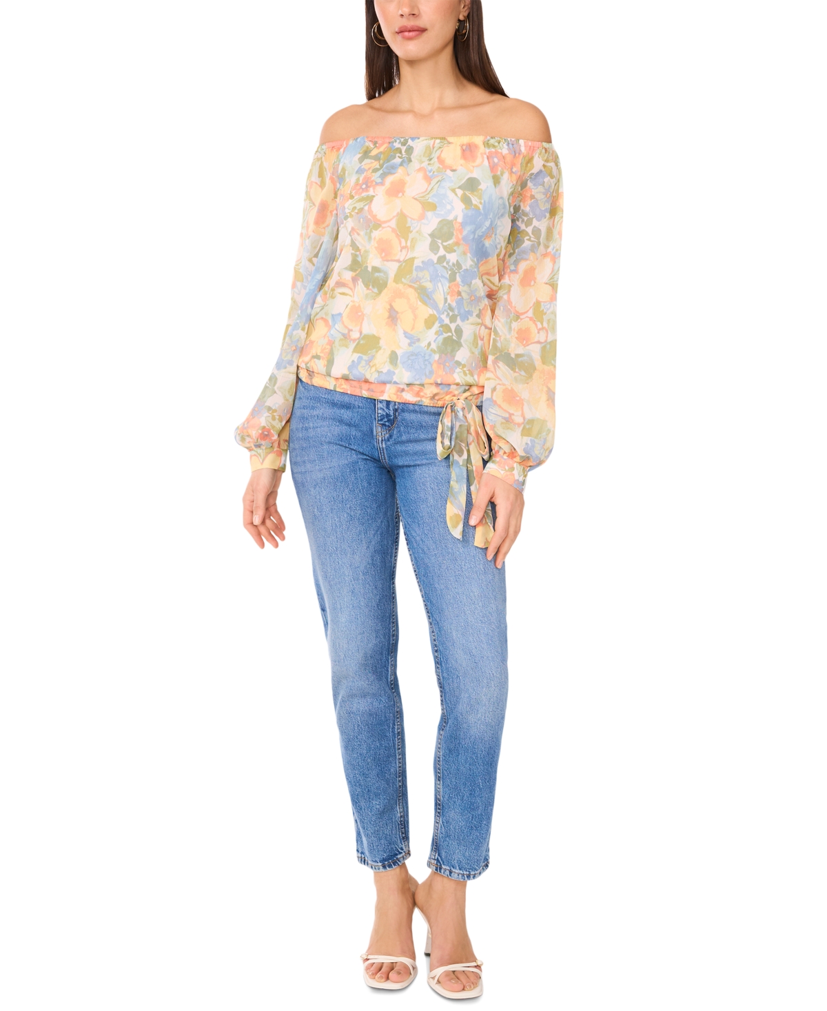 Sam & Jess Women's Printed Off-the-shoulder Long-sleeve Top In Melon Paisley