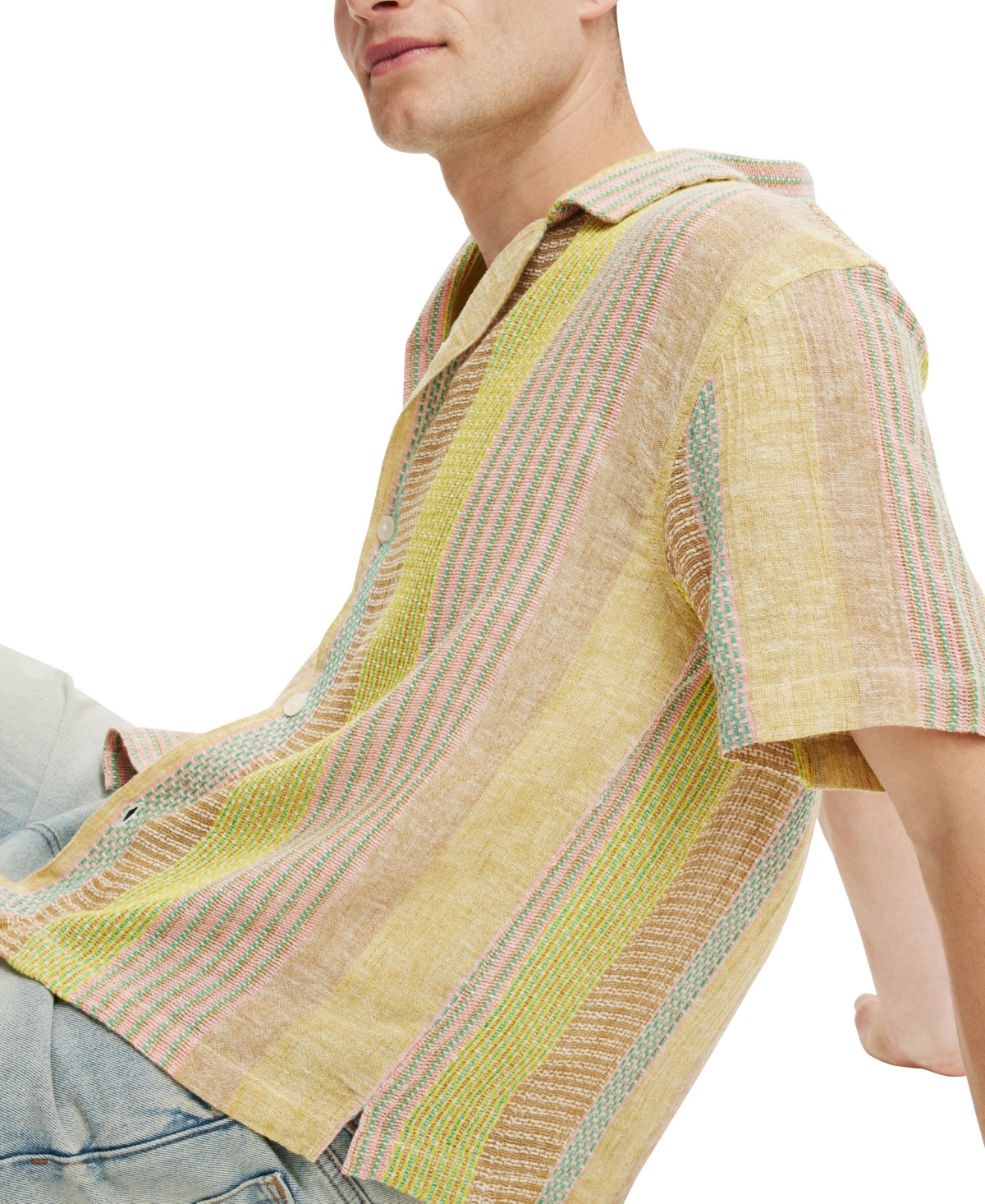 Shop Cotton On Men's Box Fit Short Sleeve Shirt In Yellow Multi Stripe