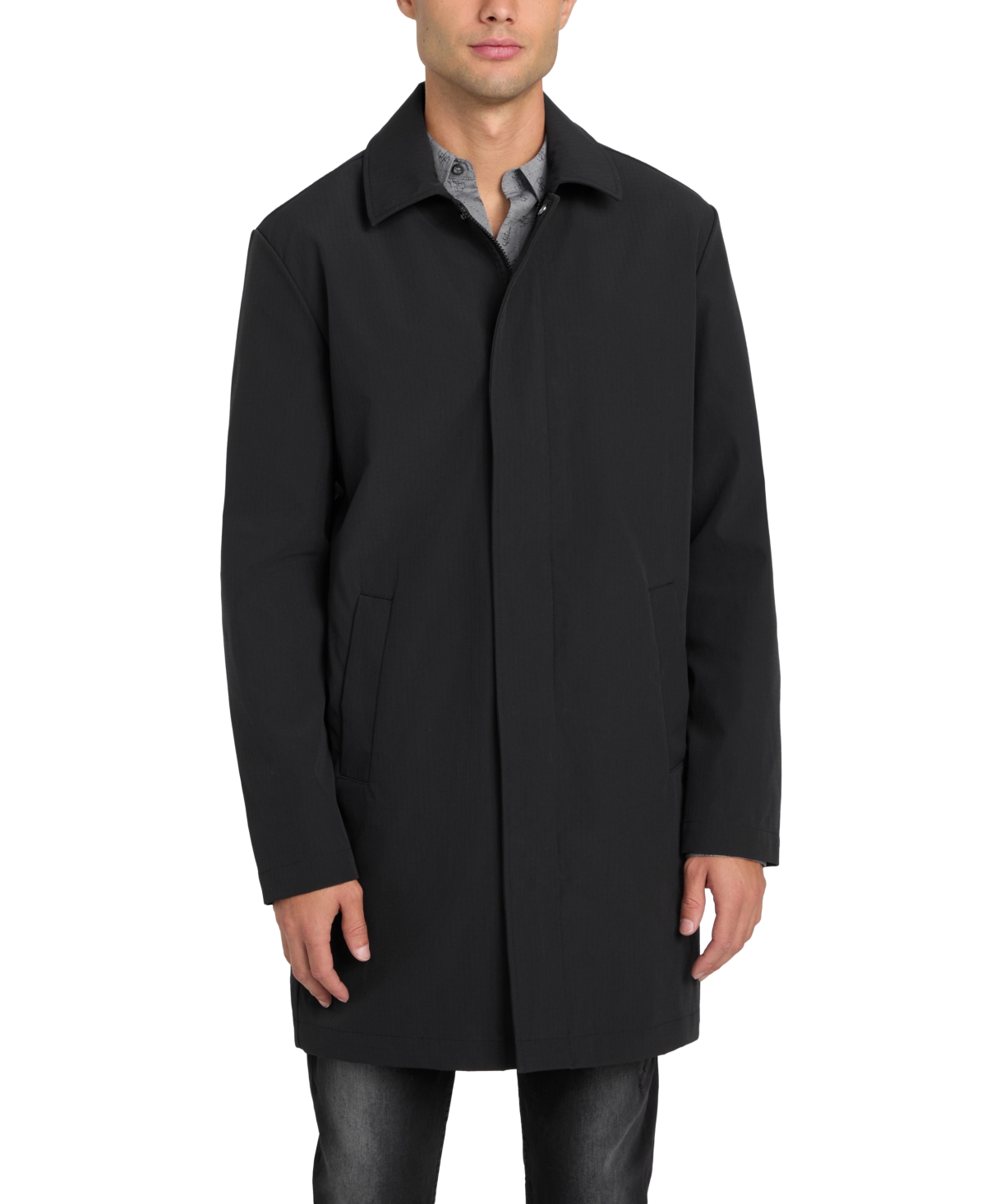 Guess Men's Lightweight Water Resistant Ripstop Trench Coat In Jet Black