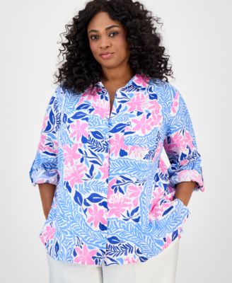 Charter Club - Plus Size Bhavana Multi Floral Linen Shirt