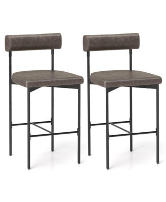 26" Set of 2 Upholstered Bar Stools with Padded Cushion, Backrest & Footrest