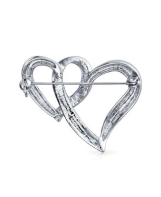 Romantic Crystal Brooch Pin - Double Heart Silver Statement