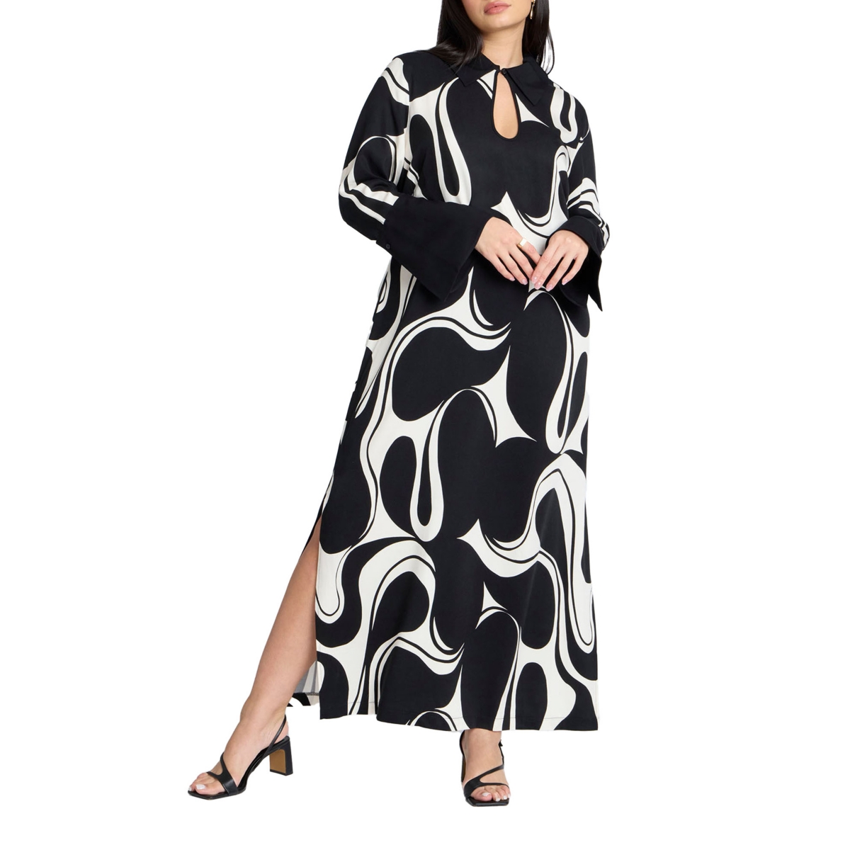 Women's Printed Collared Maxi Dress - Cookies and cream