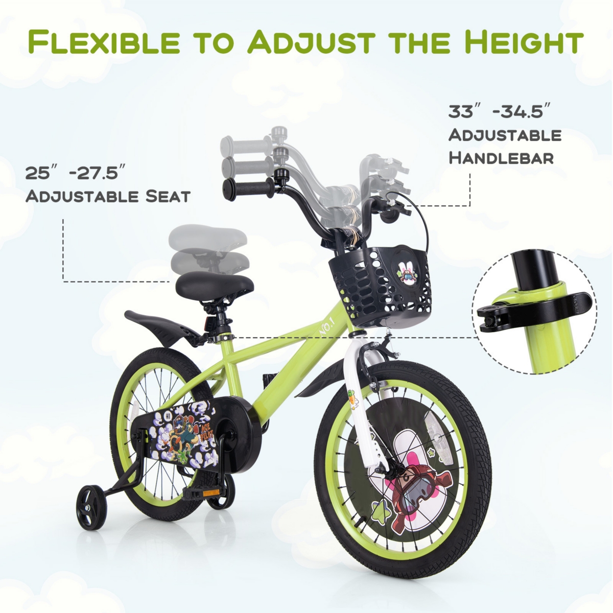 Kids Adjustable Bike with Detachable Training Wheels Safe Fun Bicycle for Ages 4-8 Years Old