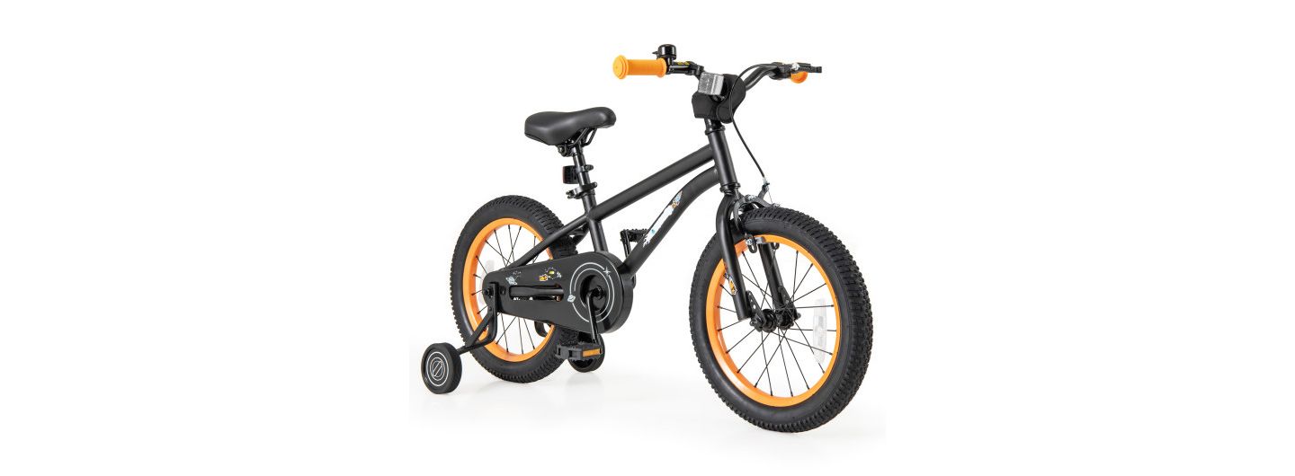 Детская игрушка Slickblue Training-Wheel Adjustable-Seat Bicycle, 4–7 лет, цвет: Чёрный — фото 1