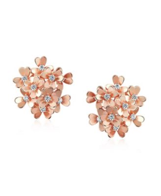 Bouquet Of Flower Cubic Zirconia Floral CZ Button Style Clip On Earrings Plated