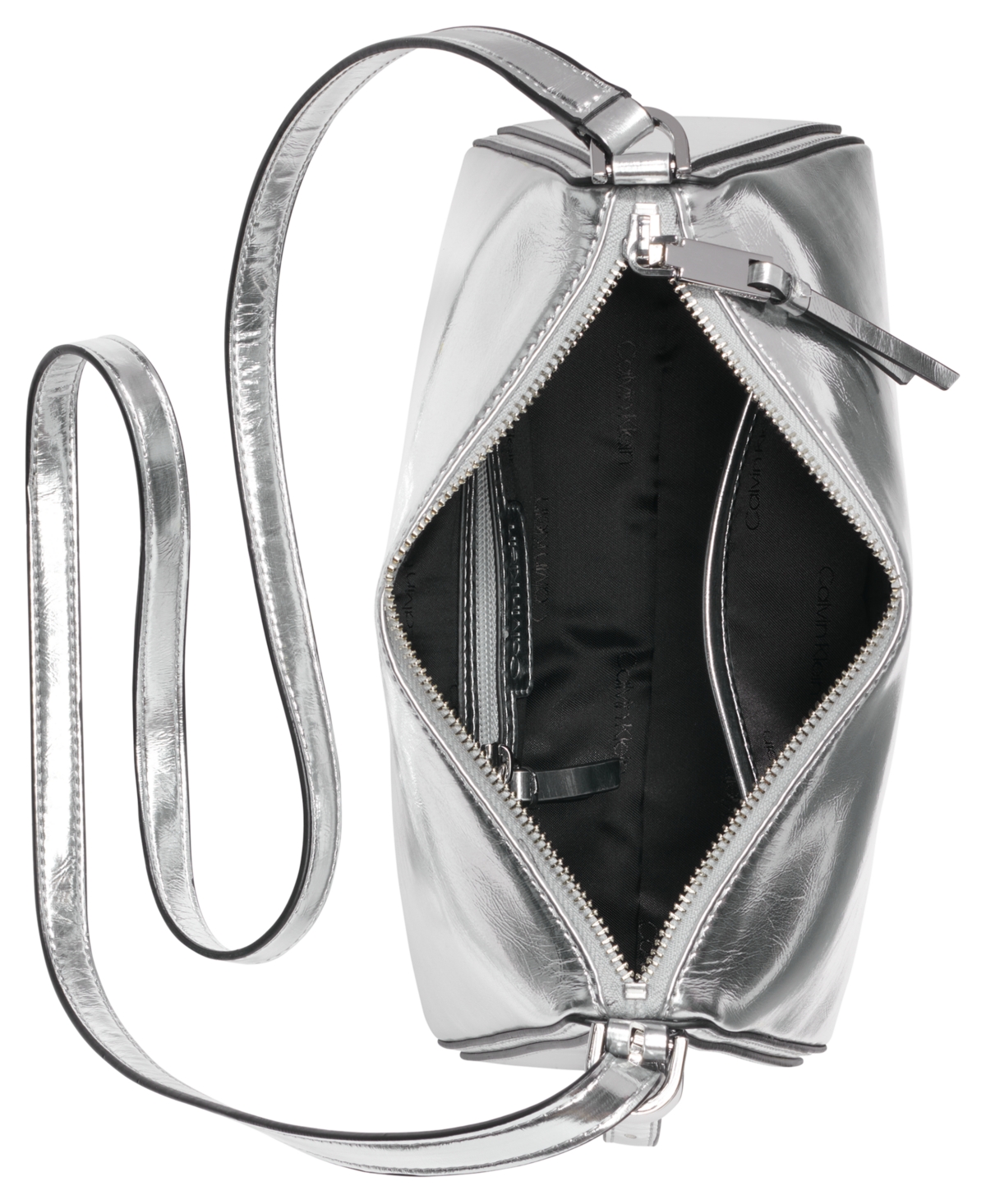 Calvin Klein Mandy Metallic Crossbody In Metallic Silver