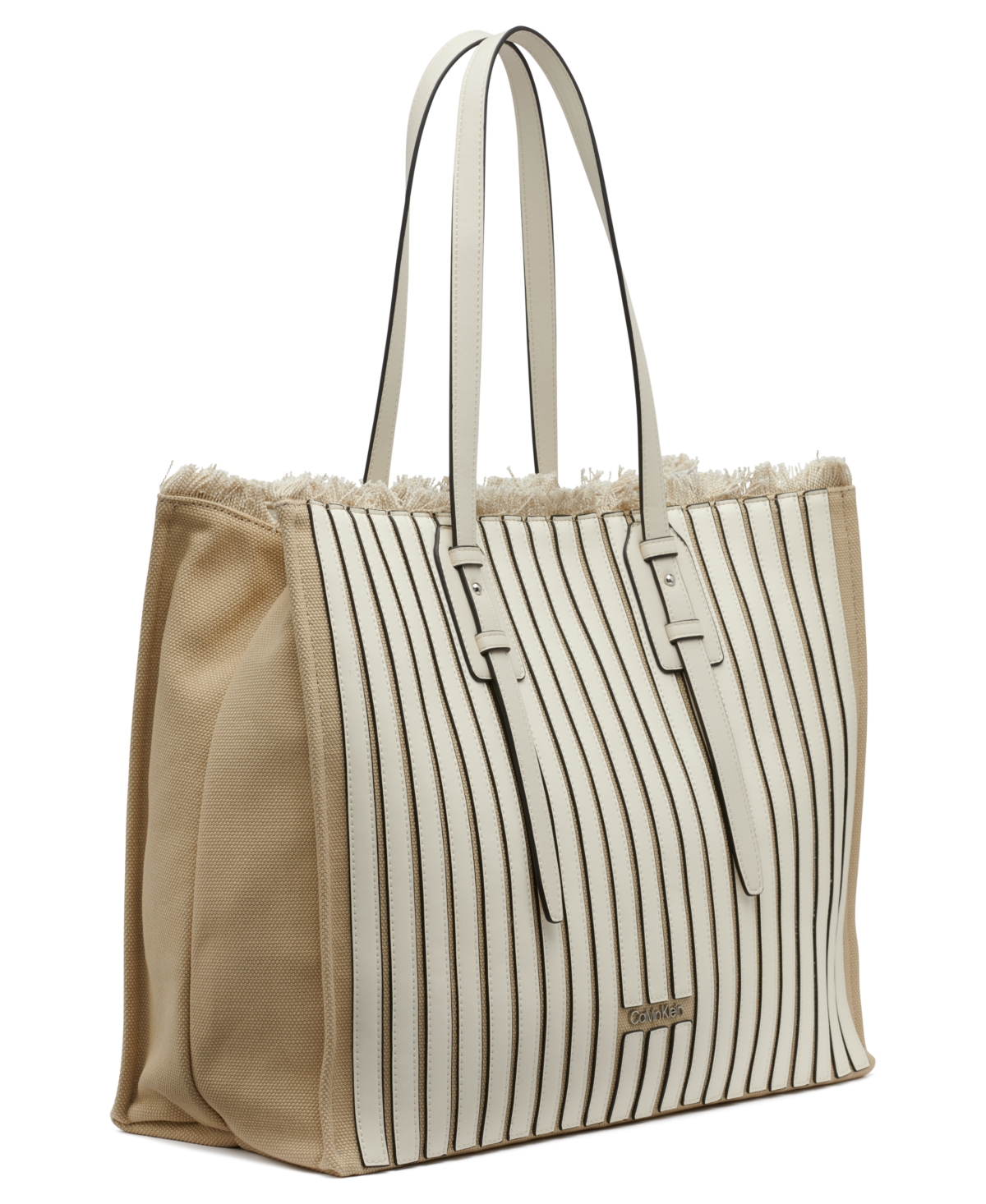 Calvin Klein Modern Essentials Pieced Canvas Tote In Cerb White