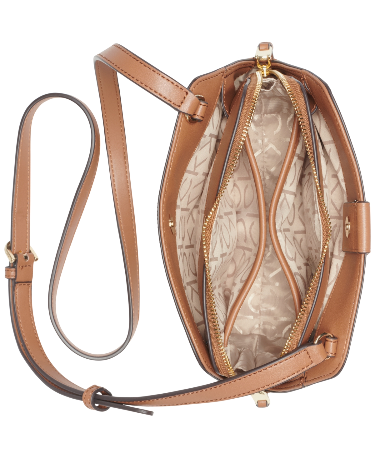 Shop Calvin Klein Audrey Textured Emboss Crossbody In Brown Khaki Linear