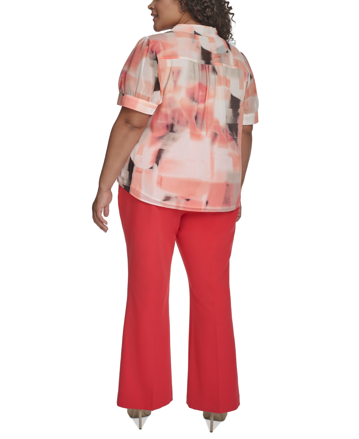Shop Dkny Plus Size Printed Chiffon Button-front Blouse