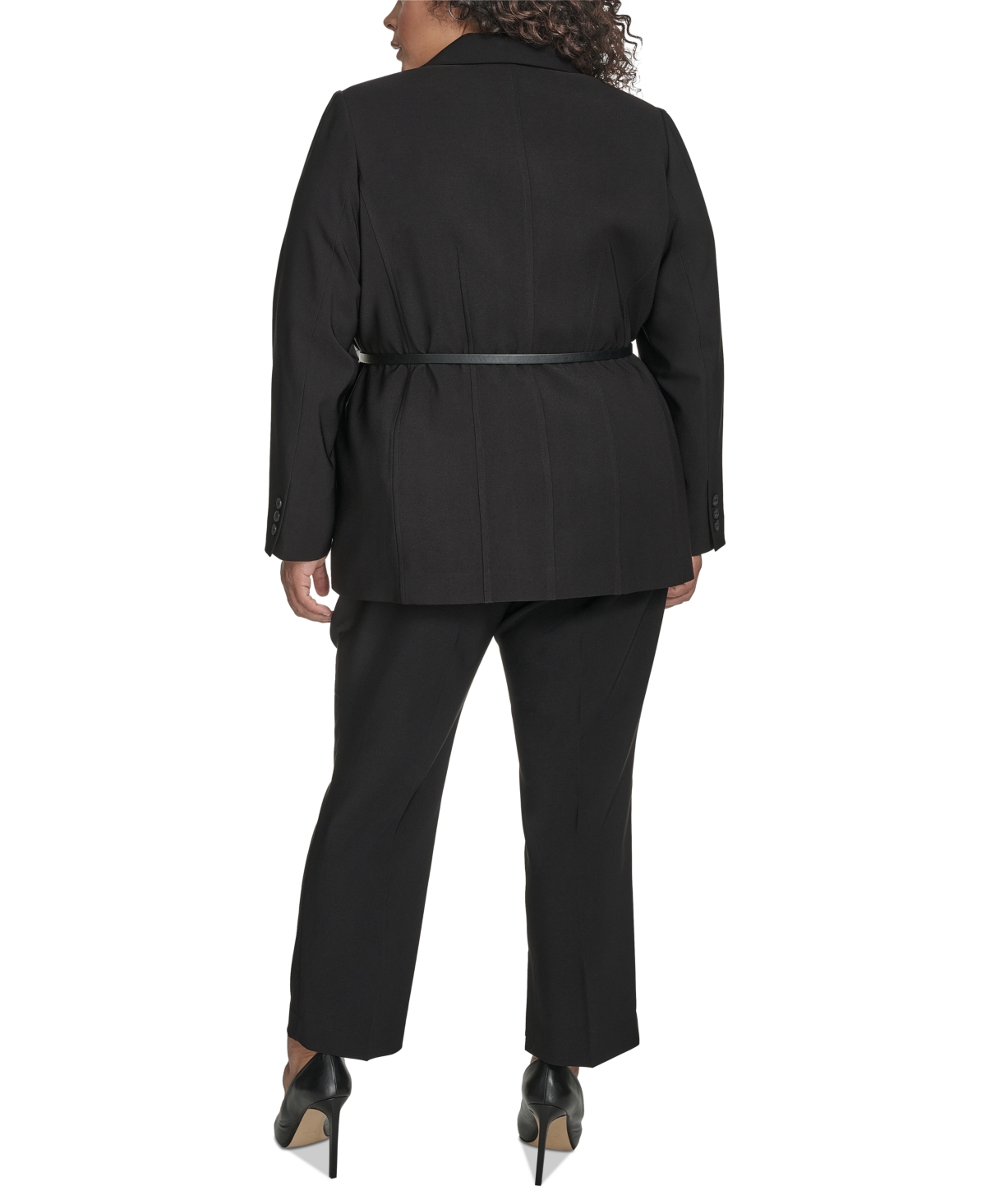 Dkny Plus Size Notch-collar Belted One-button Jacket In Black