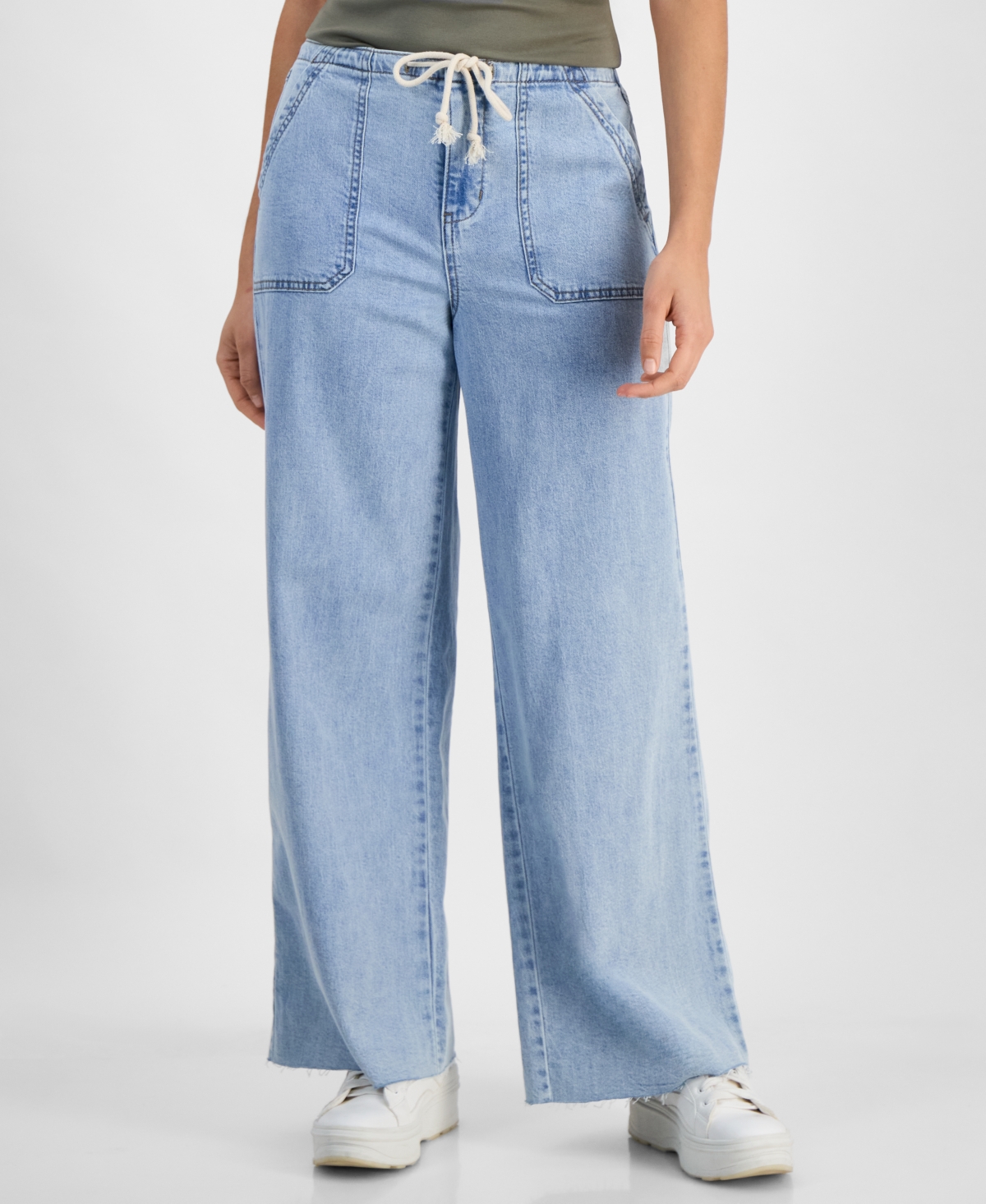 Shop And Now This Women's Drawstring Wide-leg Jeans, Exclusively At Macy's In Chandler Wash