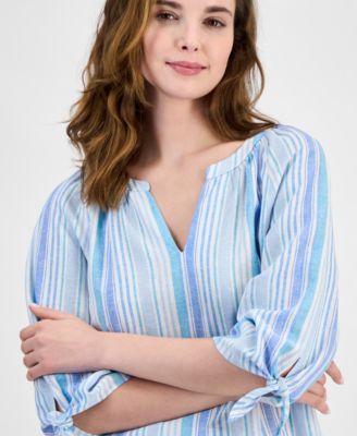 Women's Striped Raglan Tie-Sleeve Top