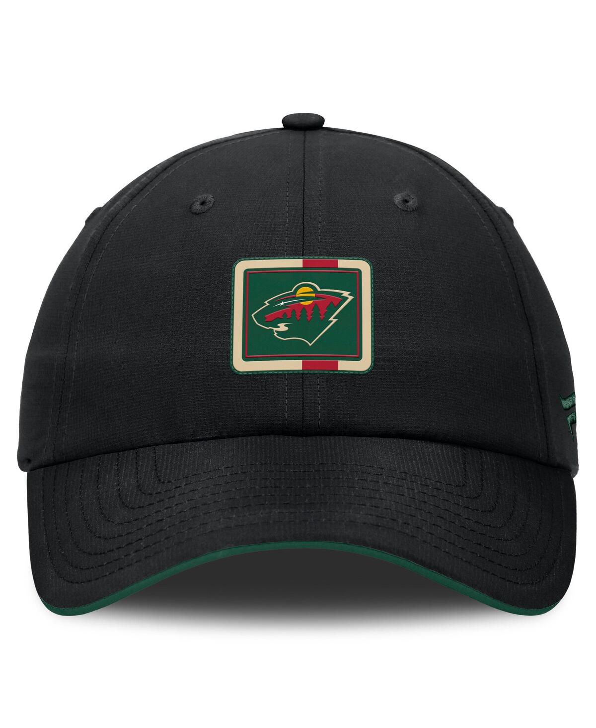 Fanatics Men's Black/green Minnesota Wild Authentic Pro Ripstop Adjustable Hat In Black,green