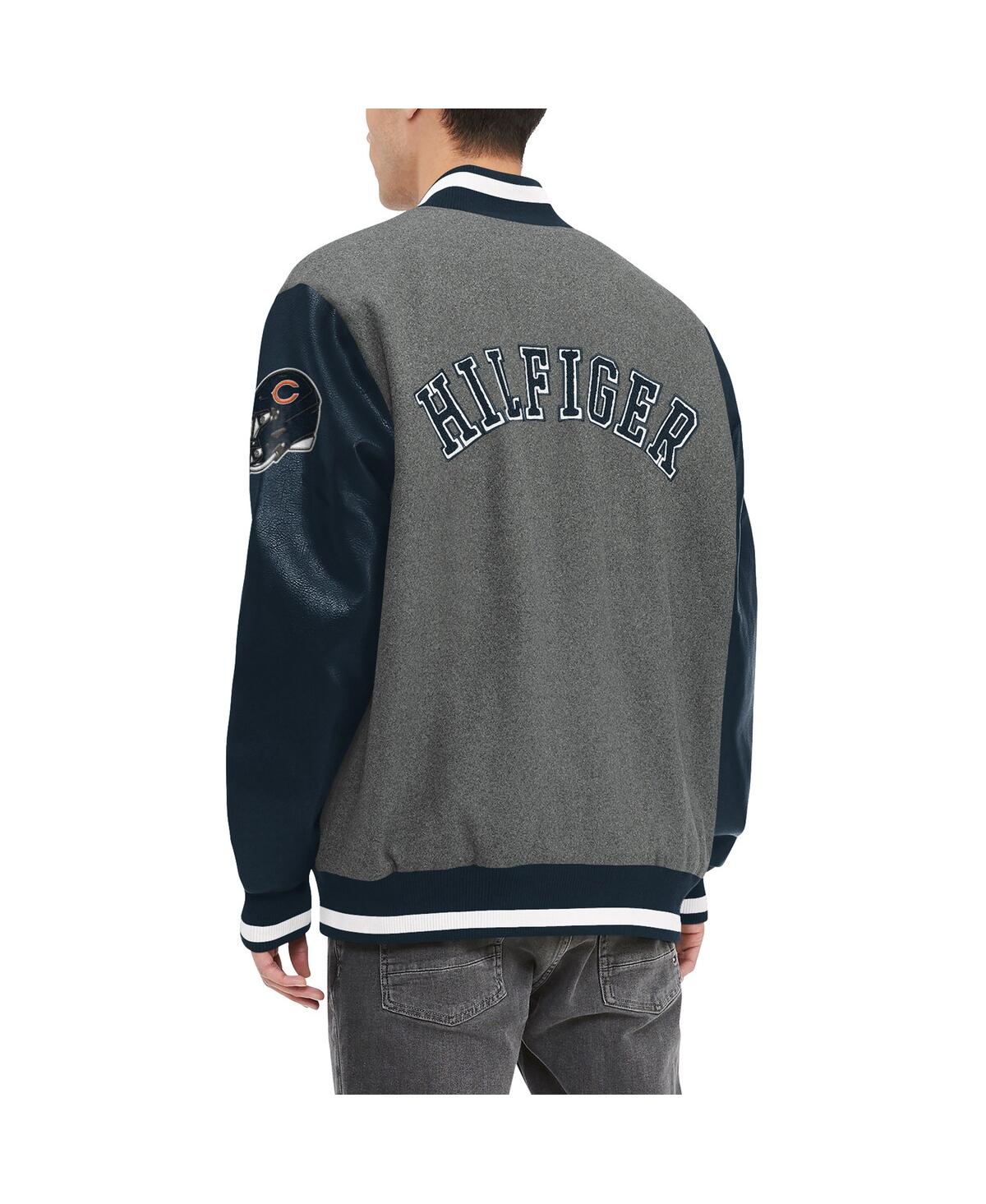 TOMMY HILFIGER MEN'S HEATHER GRAY/NAVY CHICAGO BEARS GUNNER FULL-ZIP VARSITY JACKET 