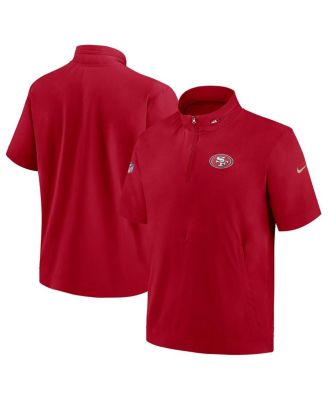 Nike - Men's Scarlet San Francisco 49ers Sideline Coach Short Sleeve Hoodie Quarter-Zip Jacket